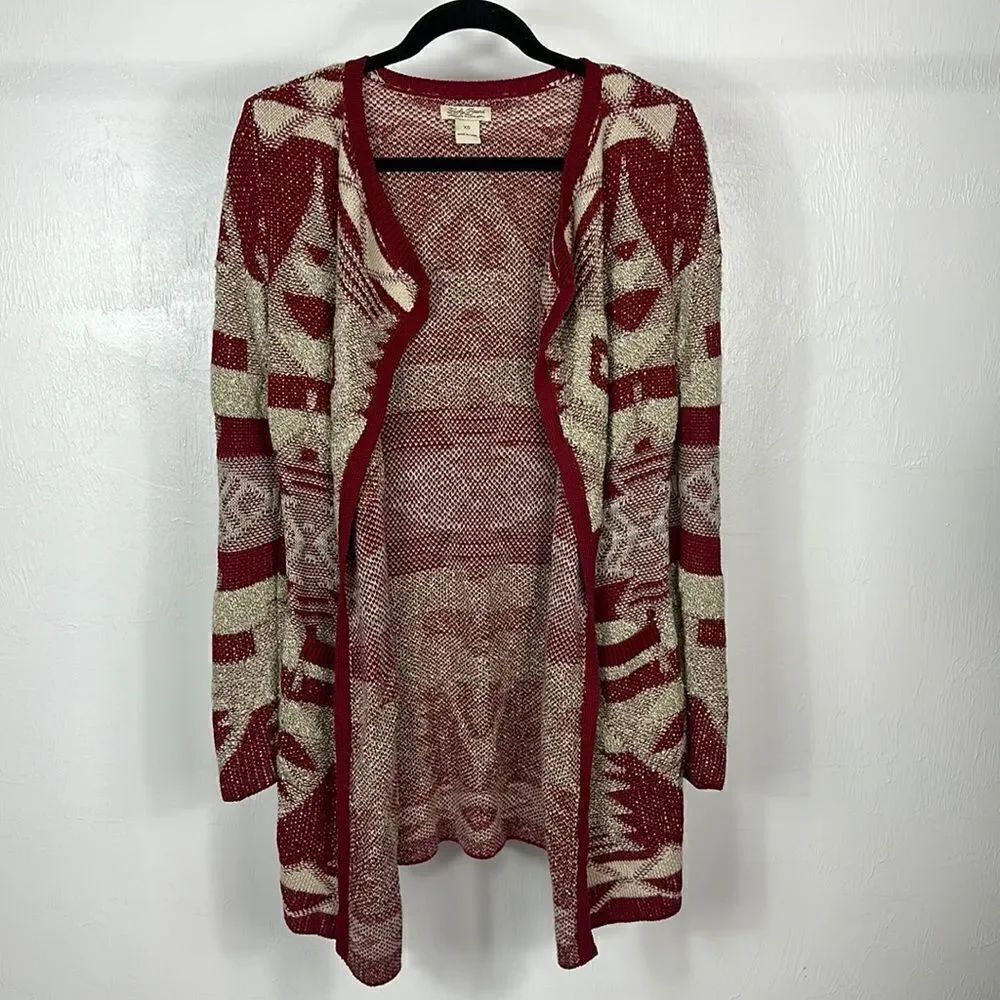 ❤️Last Chance Lucky Brand Cotton Blend Aztec Print Open Front Cardigan Size XS